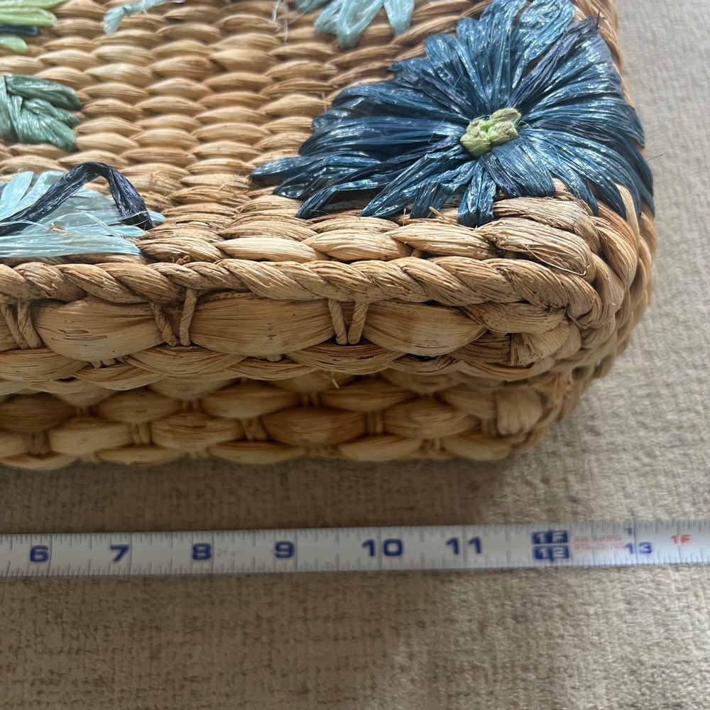 Cache Vintage Straw Tote Bag Floral Raffia Woven Wicker Handbag Blue Green Boho - Picture 5 of 5